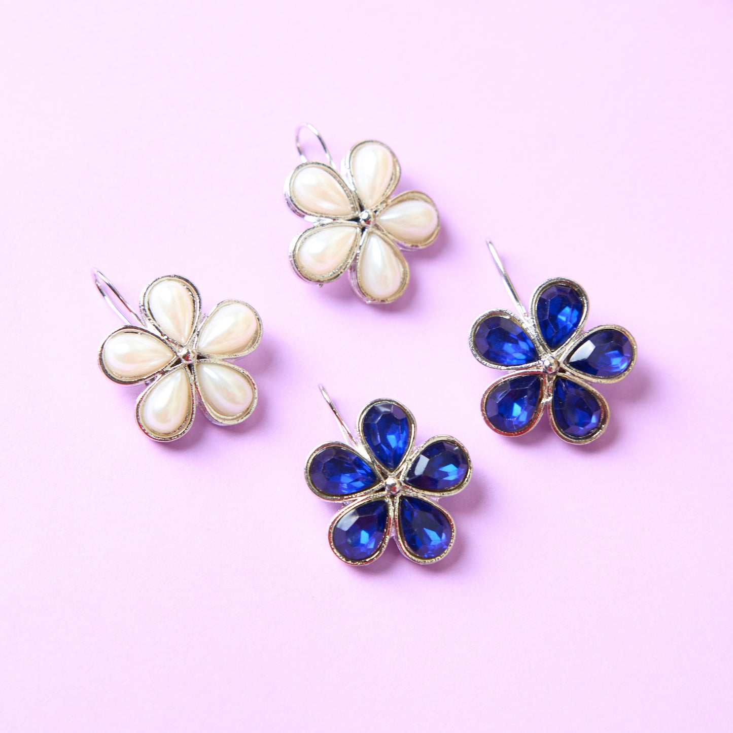 Moonstruck Combo flower hook earrings (Pearl & Blue) - www.MoonstruckINC.com