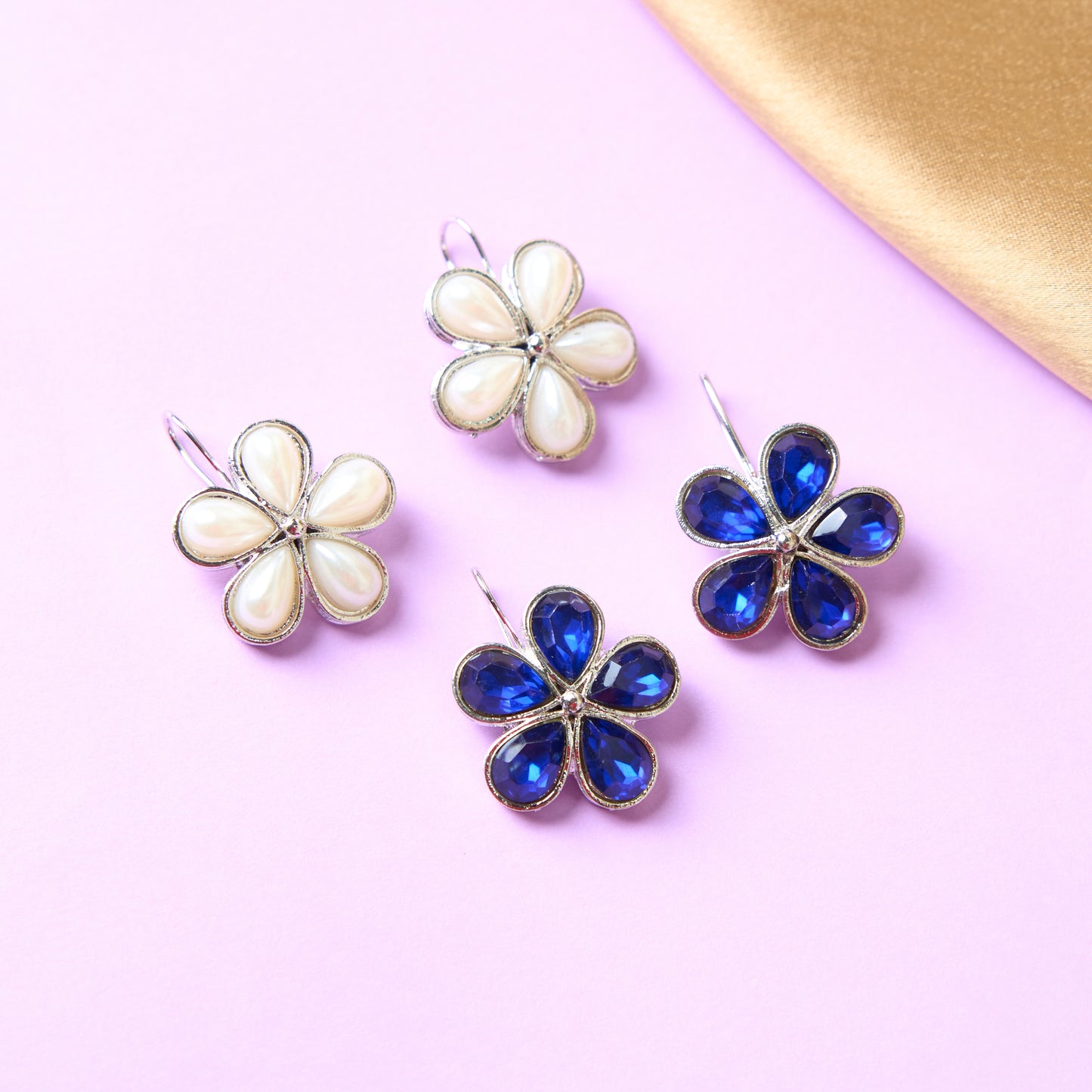 Moonstruck Combo flower hook earrings (Pearl & Blue) - www.MoonstruckINC.com