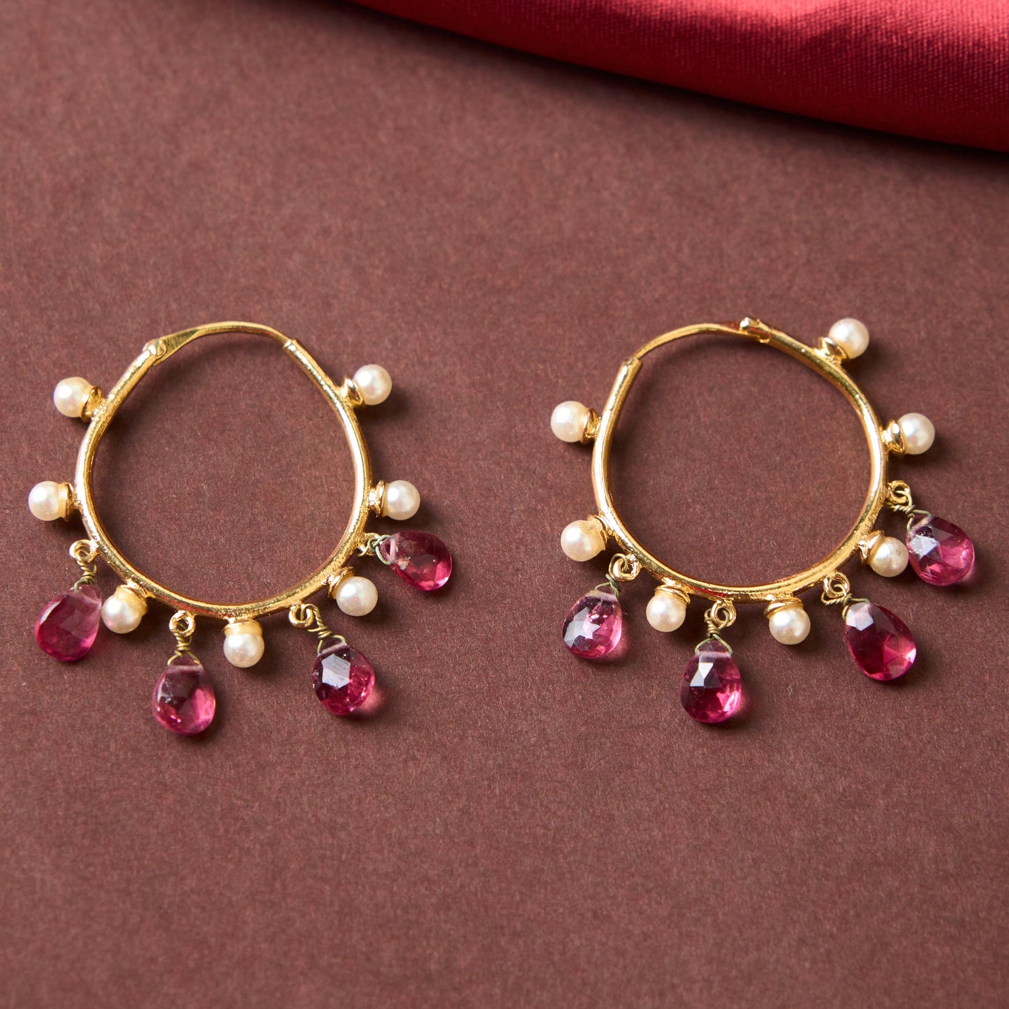 Moonstruck Gold Plated Hoop Earrings With Pearls for Women (Pink) - www.MoonstruckINC.com