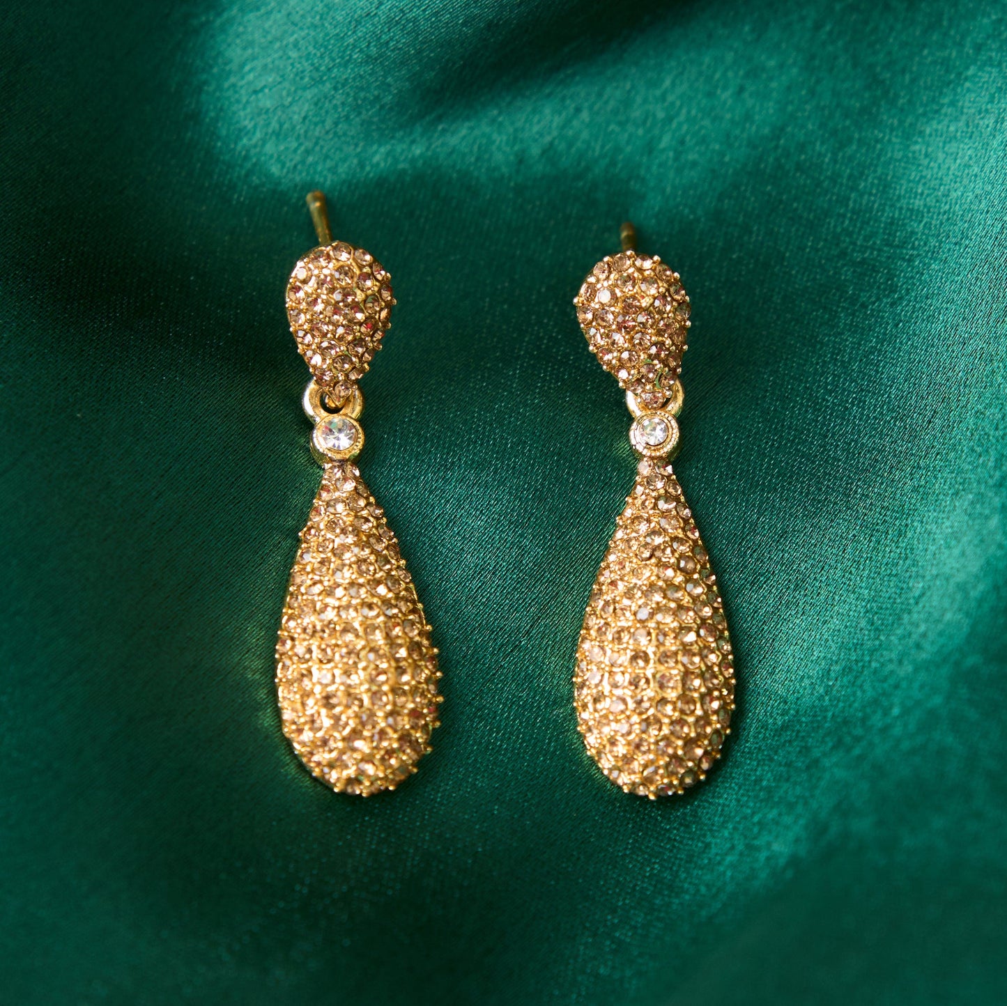 Moonstruck Champagne Diamond Golden Dangle Drop Earrings For Women Stylish - www.MoonstruckINC.com