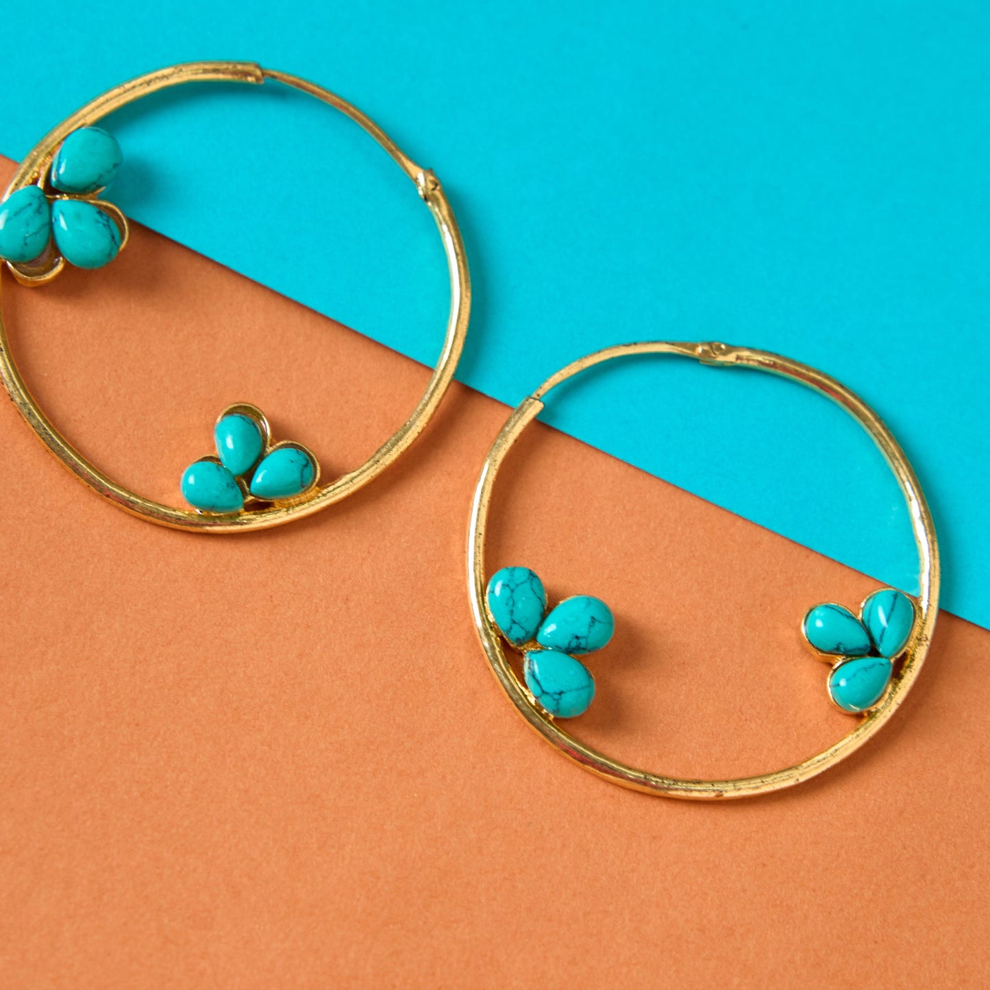 Moonstruck Indo-western Hoop Earrings for Women (Turquoise) - www.MoonstruckINC.com