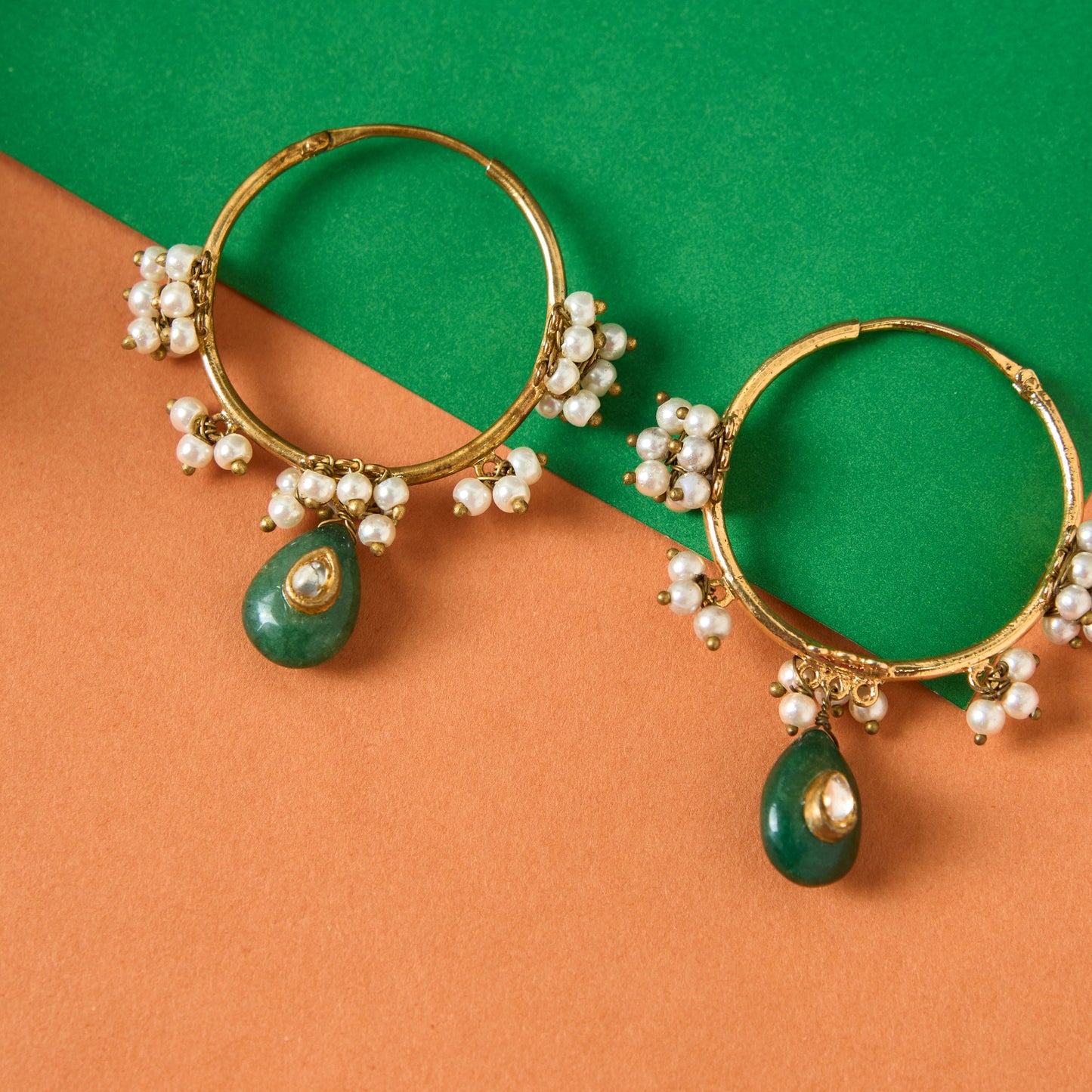 Moonstruck Traditional Hoop Earrings With Pearls for Women (Green) - www.MoonstruckINC.com