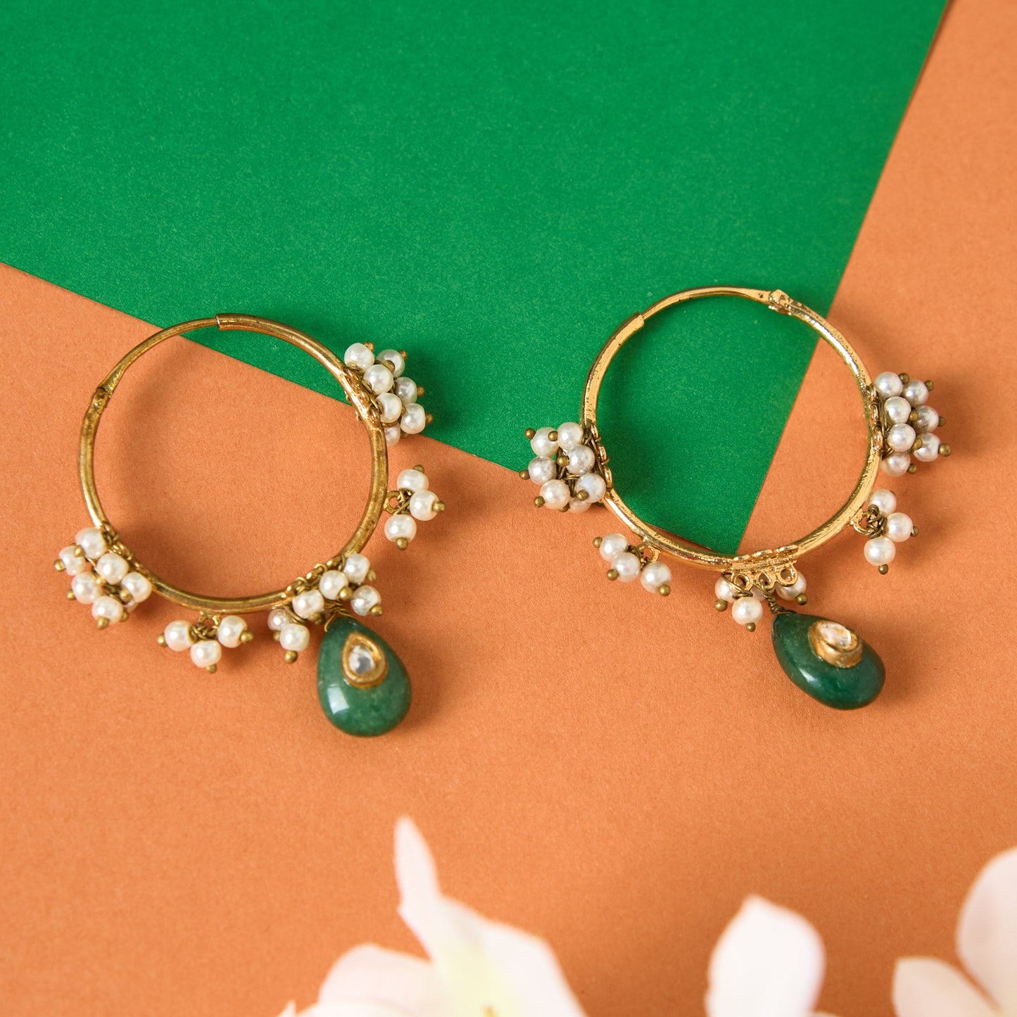 Moonstruck Traditional Hoop Earrings With Pearls for Women (Green) - www.MoonstruckINC.com