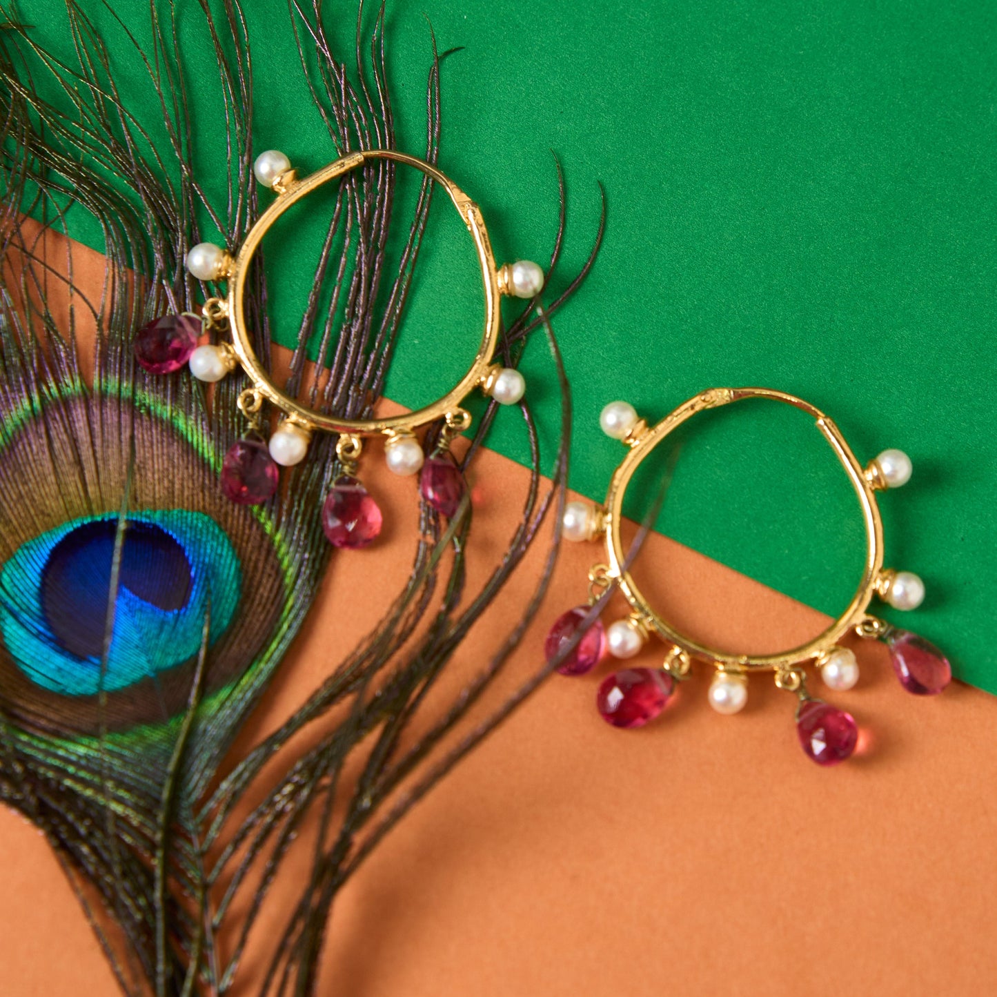 Moonstruck Gold Plated Hoop Earrings With Pearls for Women (Pink) - www.MoonstruckINC.com