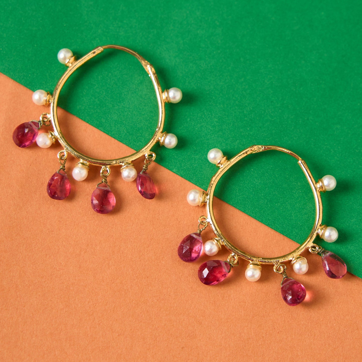 Moonstruck Gold Plated Hoop Earrings With Pearls for Women (Pink) - www.MoonstruckINC.com