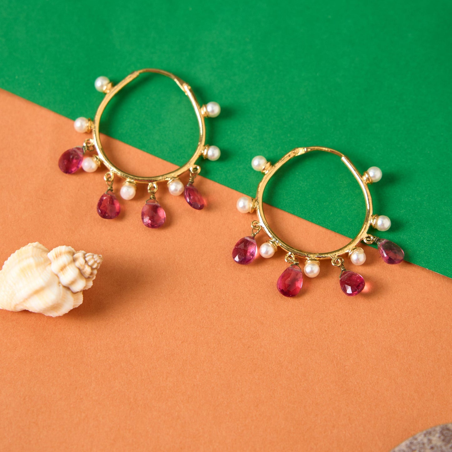 Moonstruck Gold Plated Hoop Earrings With Pearls for Women (Pink) - www.MoonstruckINC.com