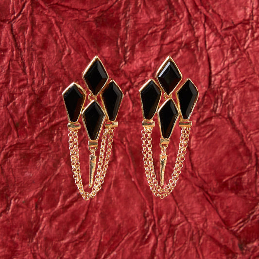 Moonstruck Golden Spike Statement Lightweight Chain Dangle Stone Earrings (Black) - www.MoonstruckINC.com