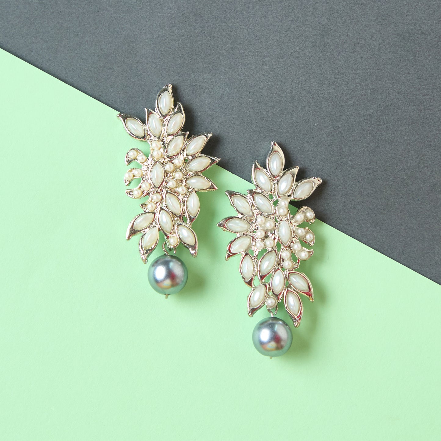 Moonstruck Flower Stud Earring with Pearl (Grey) - www.MoonstruckINC.com