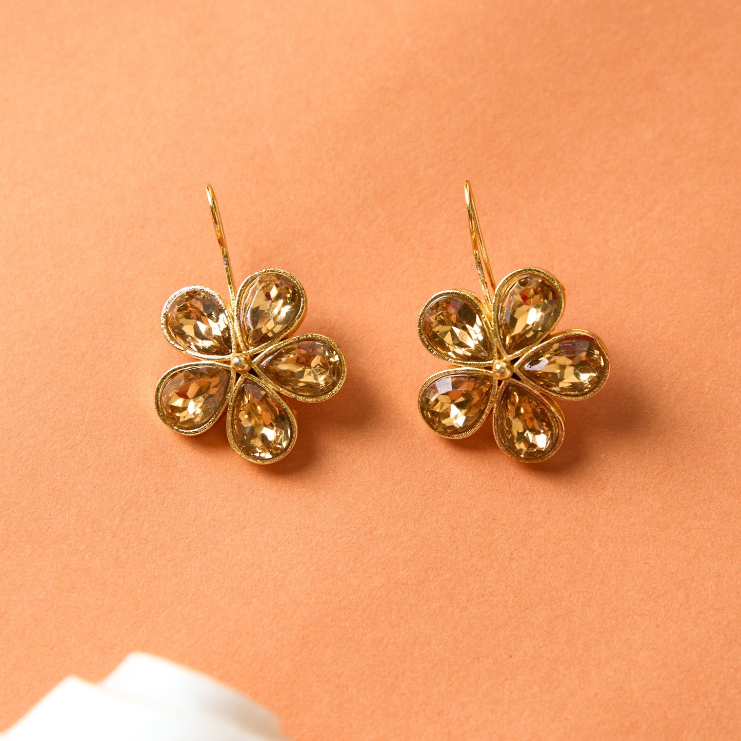 Moonstruck gold floral hook earrings (Champagne) - www.MoonstruckINC.com