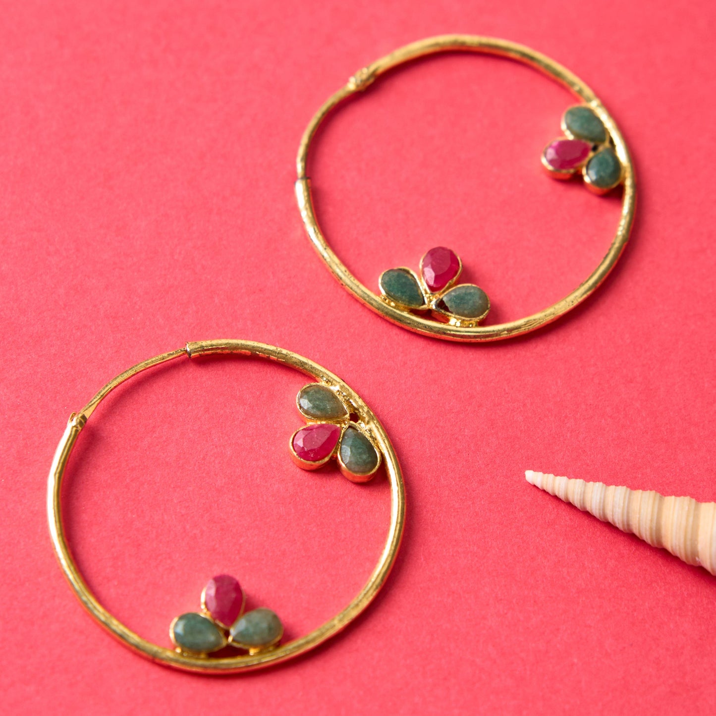 Moonstruck Indo-western Hoop Earrings for Women (Green,Pink) - www.MoonstruckINC.com