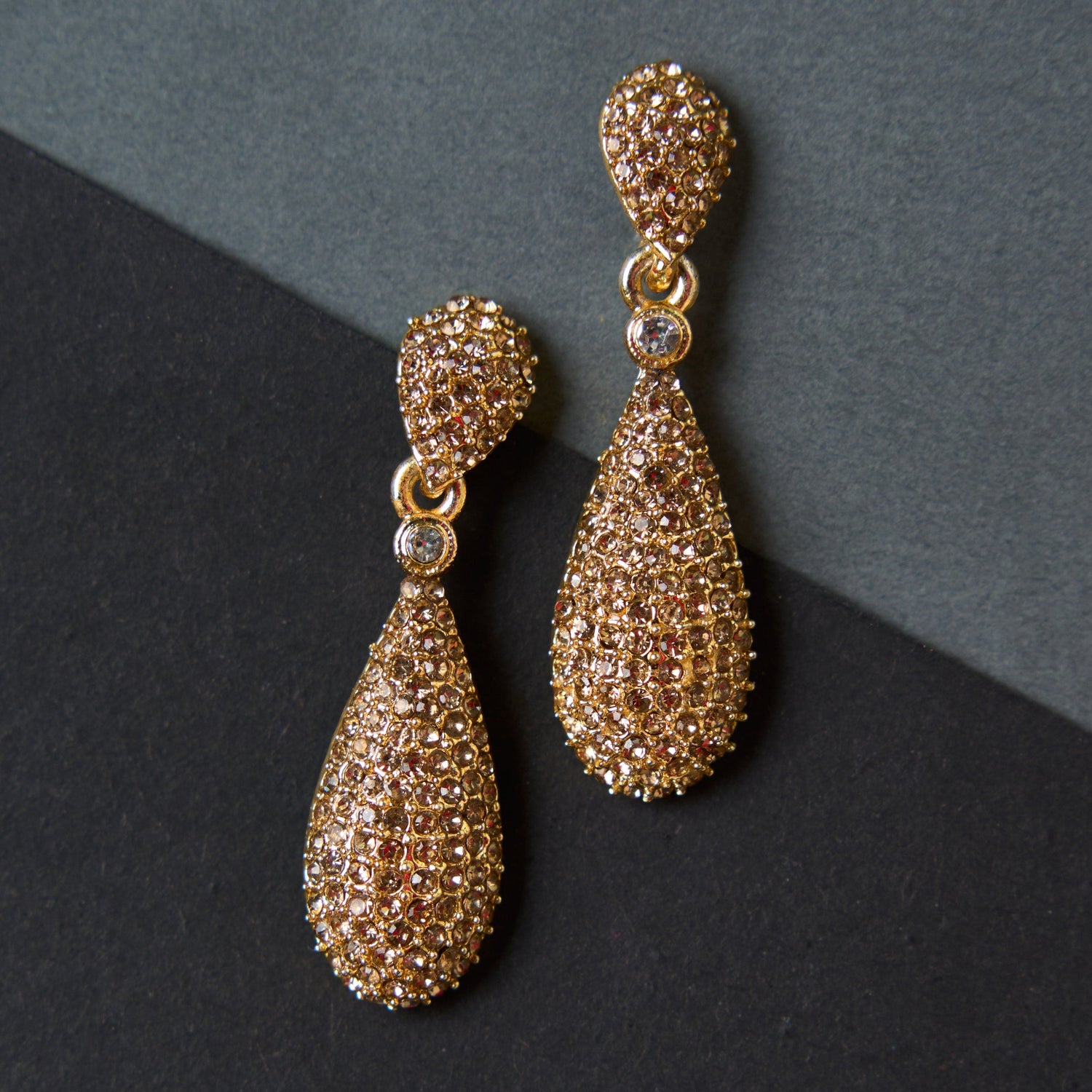 Moonstruck Champagne Diamond Golden Dangle Drop Earrings For Women Stylish - www.MoonstruckINC.com