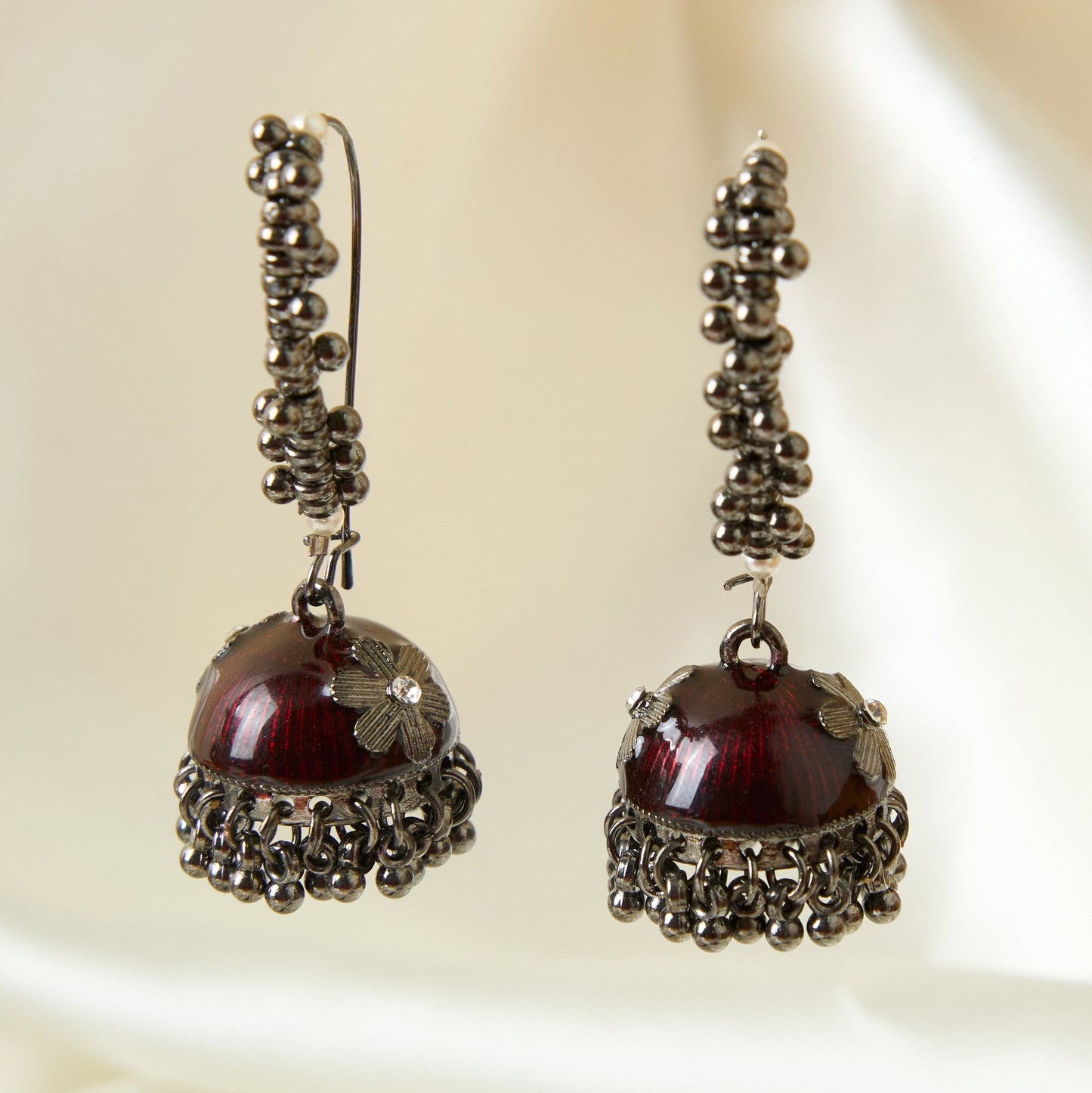 Moonstruck Gold Pearl Hoop Jhumki Fashion Earrings For Women (Maroon) - www.MoonstruckINC.com