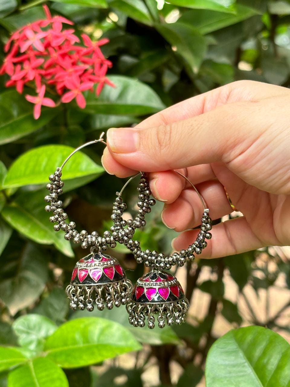 Moonstruck Oxidised Hoops Fashion Earrings For Women (Pink) - www.MoonstruckINC.com