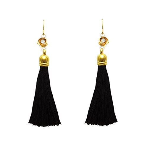 Moonstruck Gold Plated Black Thread Long Tassel Earring for Women & Girls (Black) - www.MoonstruckINC.com
