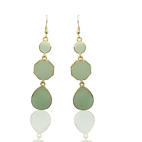 Moonstruck Alloy Metal and Agate Dangle Drop Earrings for Women, Light Green - www.MoonstruckINC.com