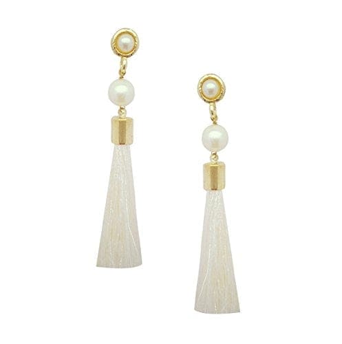 Moonstruck Gold Plated Thread Long Tassel Earring for Women & Girls (Off-White) - www.MoonstruckINC.com