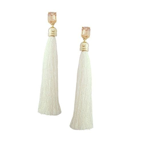 Moonstruck Stone Brass Tassel Earrings for Women & Girls, White - www.MoonstruckINC.com