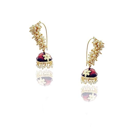 MoonStruck Red Non-Precious Metal and Pearl Jhumki Earrings for Women - www.MoonstruckINC.com