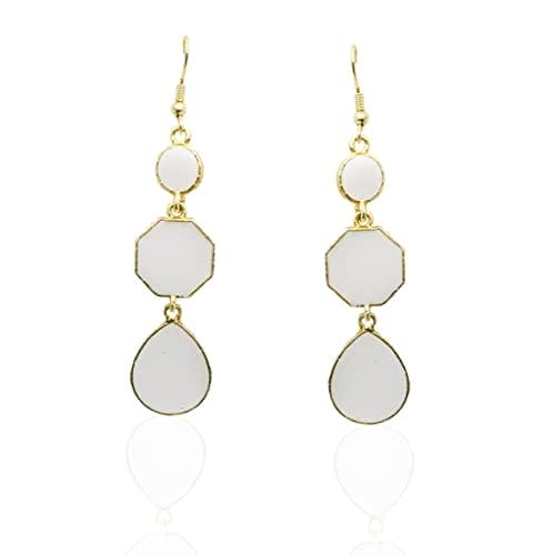 Moonstruck Alloy Metal and Agate Dangle Drop Earrings for Women,White - www.MoonstruckINC.com
