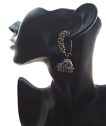 Moonstruck Gold Pearl Hoop Jhumki Fashion Earrings For Women (Blue) - www.MoonstruckINC.com