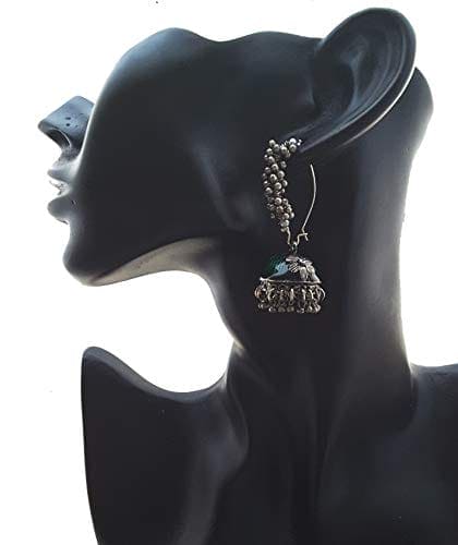 Moonstruck Oxidised Hoop Jhumki Fashion Earrings For Women (Green) - www.MoonstruckINC.com