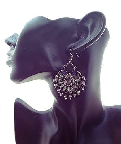 Moonstruck Traditional Indian Chandbali Oxidised Metal Hoop Earring for Women And Girls Wedding Stylish Party Wear (Black) - www.MoonstruckINC.com
