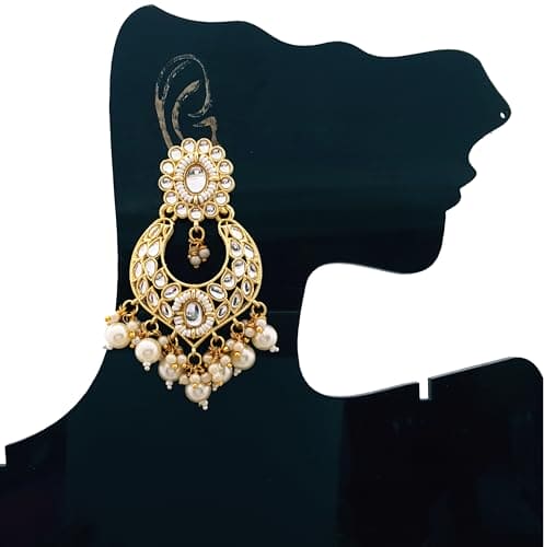 Moonstruck Traditional Indian Chandbali Kundan Hoop Earrings With Pearls for Women - www.MoonstruckINC.com