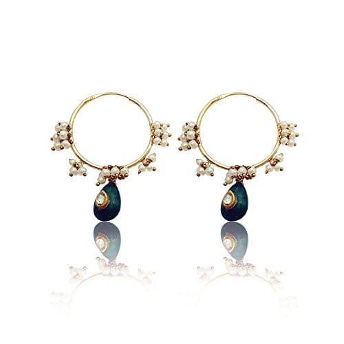 Moonstruck Traditional Hoop Earrings With Pearls for Women (Green) - www.MoonstruckINC.com