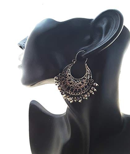 Moonstruck Traditional Indian Oxidised Chandbali Hoop Earrings for Women (Black) - www.MoonstruckINC.com