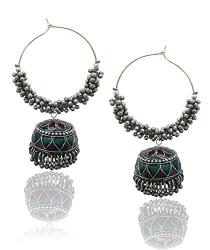 Moonstruck Oxidised Hoops Fashion Earrings For Women (Red) - www.MoonstruckINC.com
