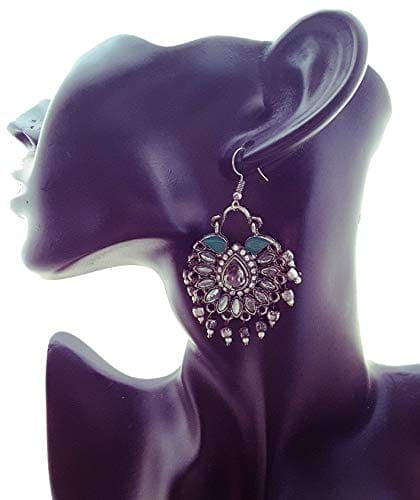 Moonstruck Traditional Indian Chandbali Gold Plated Metal Hoop Earring With Pearl for Women And Girls Wedding Stylish Party Wear (Blue) (Green) - www.MoonstruckINC.com