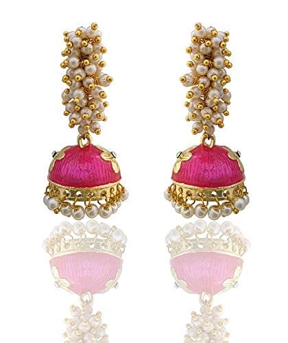Moonstruck Gold Pearl Hoop Jhumki Fashion Earrings For Women (Pink) - www.MoonstruckINC.com
