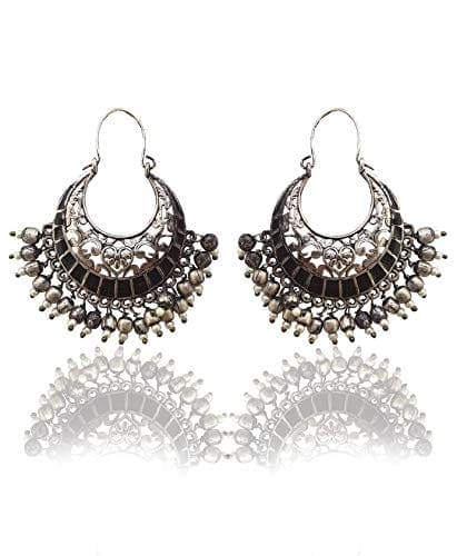 Moonstruck Traditional Indian Oxidised Chandbali Hoop Earrings for Women (Black) - www.MoonstruckINC.com