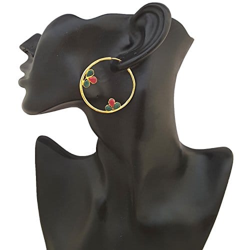 Moonstruck Indo-western Hoop Earrings for Women (Green,Pink) - www.MoonstruckINC.com