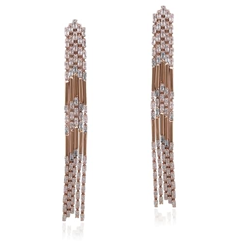 Moonstruck Long Chandeliar Statement Lightweight Tassel Dangle Earrings with Rhinestone Cubic Zirconia (Rose Gold) - www.MoonstruckINC.com
