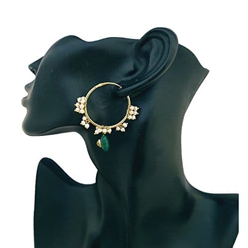 Moonstruck Traditional Hoop Earrings With Pearls for Women (Green) - www.MoonstruckINC.com