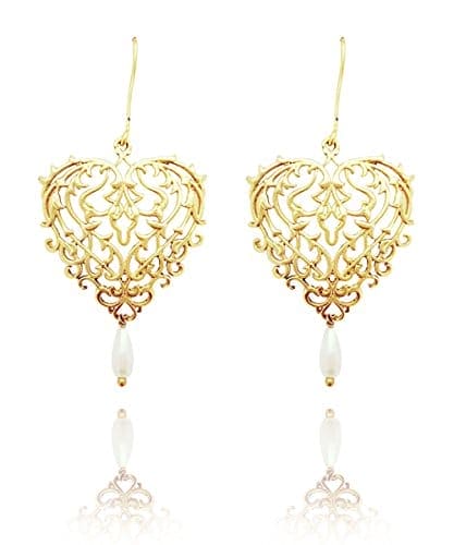 Moonstruck Heart Shaped Gold Hook Earrings with Pearl - www.MoonstruckINC.com