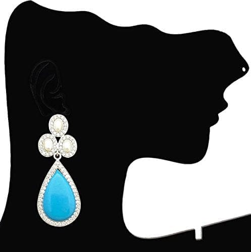 Moonstruck Dangle Drop AD Stone Earrings (Turquoise & Pearl) - www.MoonstruckINC.com