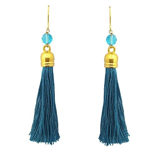 Moonstruck Gold Plated Turquoise Thread Long Tassel Earring for