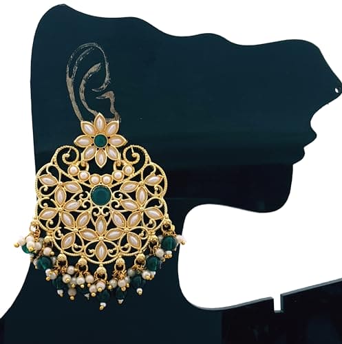 Moonstruck Traditional Indian Chandbali Floral Kundan Earrings With Pearls for Women (Green) - www.MoonstruckINC.com