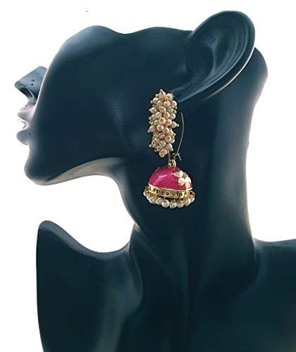 Moonstruck Gold Pearl Hoop Jhumki Fashion Earrings For Women (Pink) - www.MoonstruckINC.com