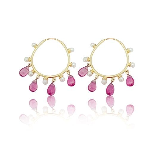 Moonstruck Gold Plated Hoop Earrings With Pearls for Women (Pink) - www.MoonstruckINC.com