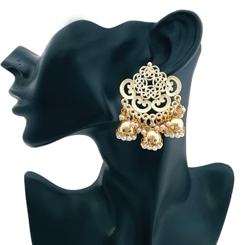 Moonstruck Traditional Indian Gold/Golden Jhumka/Jhumki Earrings With Pearls For Women - www.MoonstruckINC.com