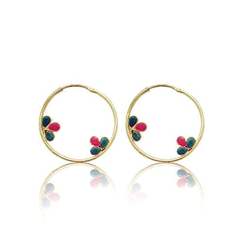 Moonstruck Indo-western Hoop Earrings for Women (Green,Pink) - www.MoonstruckINC.com