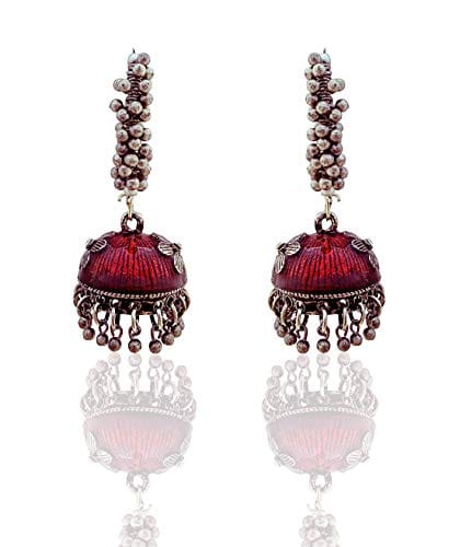 Moonstruck Gold Pearl Hoop Jhumki Fashion Earrings For Women (Maroon) - www.MoonstruckINC.com