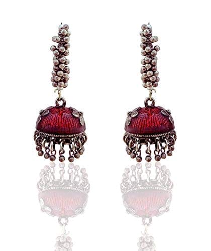 Moonstruck Gold Pearl Hoop Jhumki Fashion Earrings For Women (Maroon) - www.MoonstruckINC.com