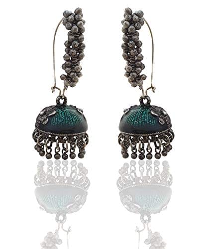 Moonstruck Oxidised Hoop Jhumki Fashion Earrings For Women (Green) - www.MoonstruckINC.com