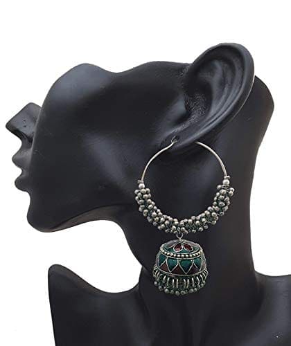 Moonstruck Oxidised Hoops Fashion Earrings For Women (Red) - www.MoonstruckINC.com