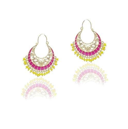 Moonstruck Traditional Indian Gold Plated Alloy Meenakari Chandbali Hoop Earring for Women (Pink) - www.MoonstruckINC.com