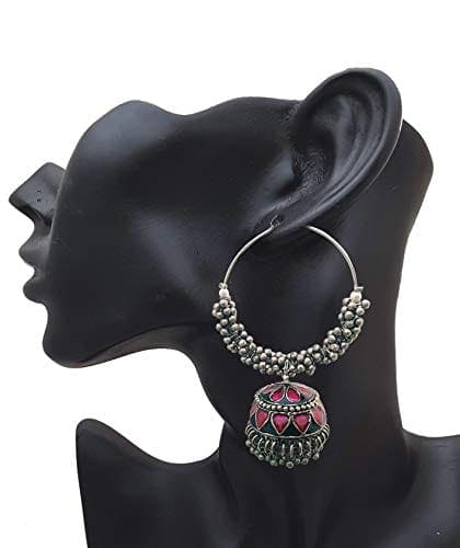 Moonstruck Oxidised Hoops Fashion Earrings For Women (Pink) - www.MoonstruckINC.com